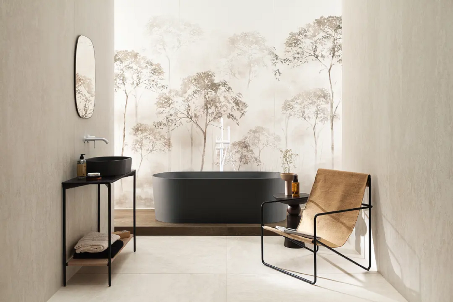 Łazienka w stylu japandi z motywem natury